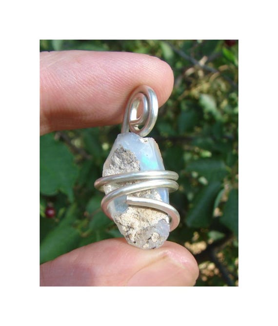 Ethiopian Opal Pendant Necklace, Sterling Raw Opal Necklace, October Birthstone, Rough Ethiopian Opal Pendant Good Luck Charm #30-31