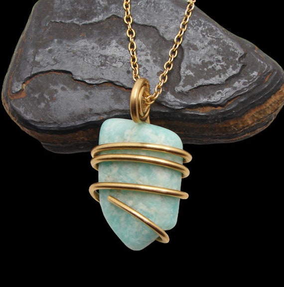 Amazonite Set In Merlin's Gold Forged Wrap Pendant #15-16