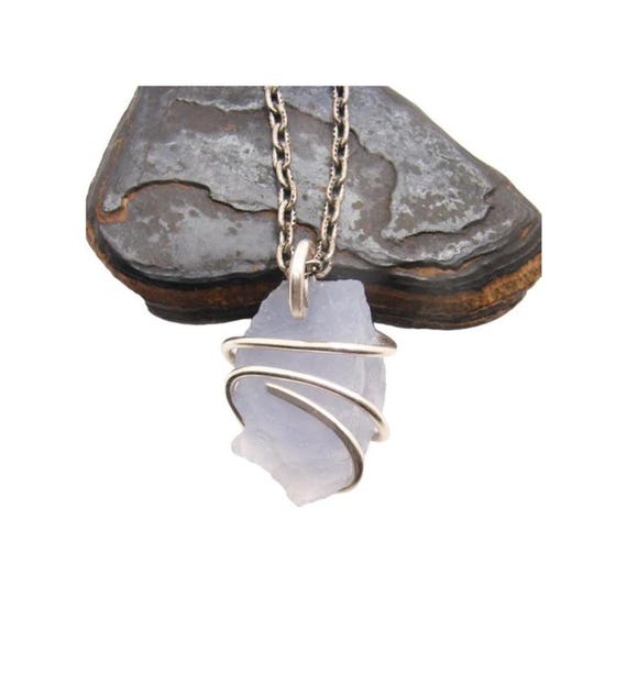 Beautiful Blue Chalcedony Agate Pendant Sterling Silver #120-121