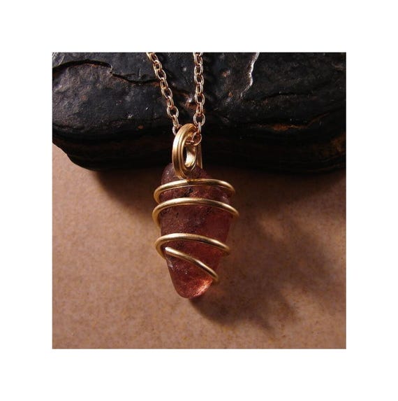 Rare Natural Tanzurine Red Cherry Quartz Pendant in Bronze Merlin's Gold #20-24