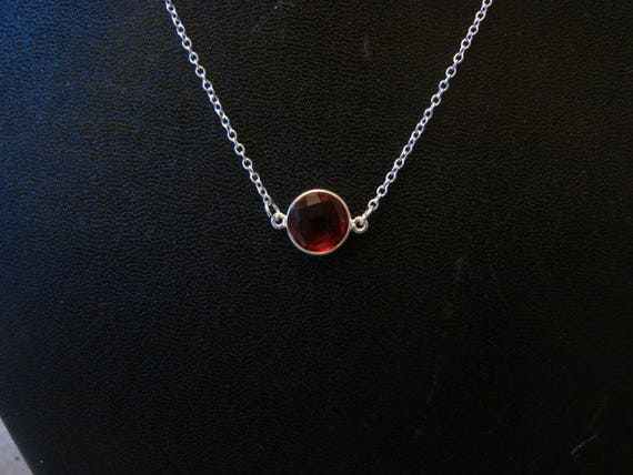 Red Garnet Pendant~.925 Sterling Silver Setting and chain~16.5mm x 10.8mm Round Cut~Genuine Natural Mined