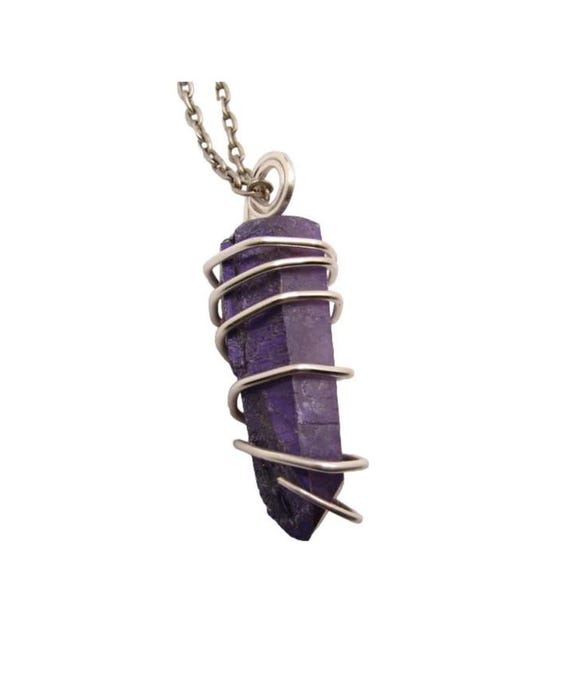 Purple Flame Violet Aura Gemstone Necklace Lemurian Seed Quartz Pendant Sterling Silver Copper #57-66