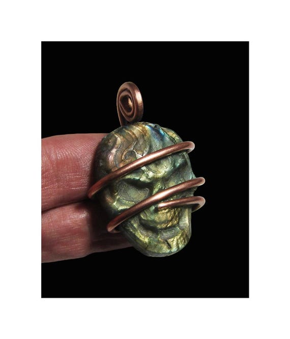 Moon Spirit Skull Jewelry Labradorite Copper / Pagan Oracle / Blue Lotus / Protection Jewelry / Amulet Stone / Witchy Jewelry ESP Witch #3