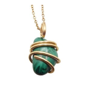 Forest Green Malachite Hand Forged Art Wrap Pendant in Merlin&#39;s Gold #5