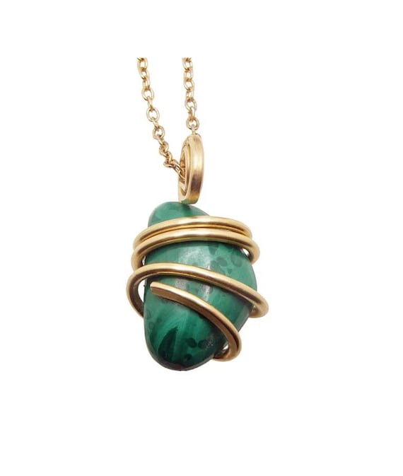 Forest Green Malachite Hand Forged Art Wrap Pendant in Merlin's Gold #5