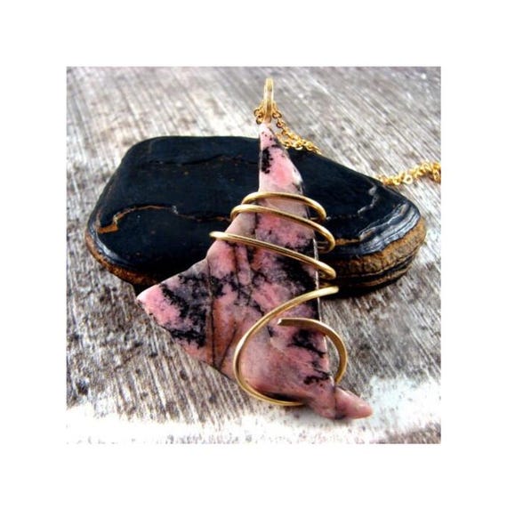 Pink Electric Rhodonite Necklace in Bronze Merlin's Gold - Love Meditation #3
