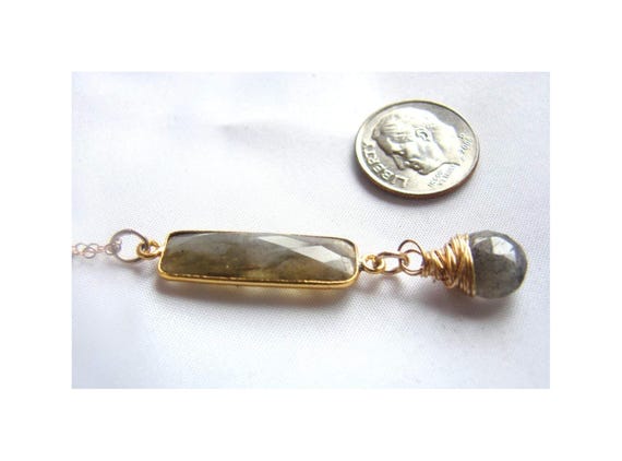 Gorgeous Labradorite & Labradorite Yellow Gold Blue Flash Pendant