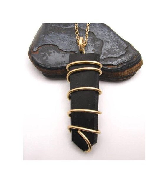 Black Tourmaline Crystal, Chakra Protection, Pendant #20-26