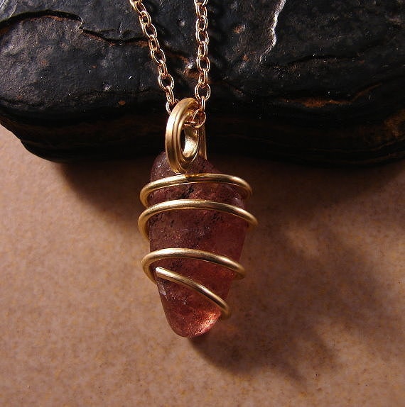 Rare Natural Tanzurine Red Cherry Quartz Pendant in Bronze Merlin's Gold #20-24