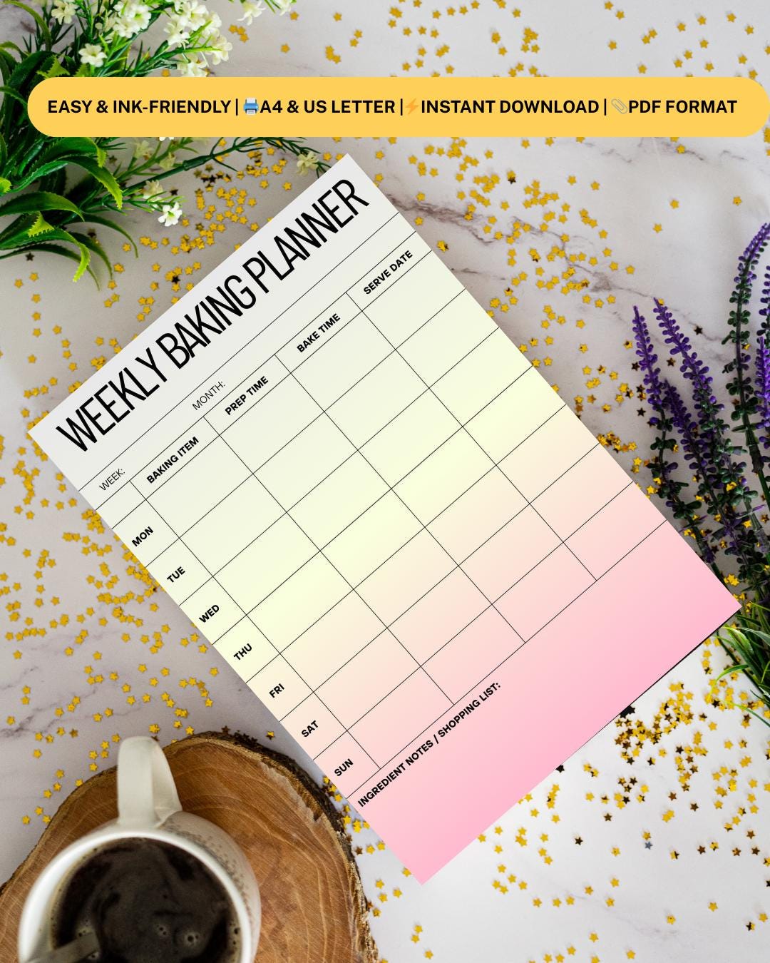 Weekly Baking Planner | A4 & US Letter | Printable Bakery Schedule ...