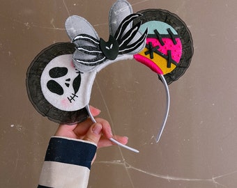 Jack Skellington Mouse Ears Headband, Nightmare Before Christmas Sally, giddyupandgrow