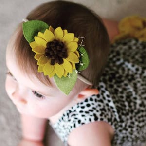 Felt Flower Headband or Alligator Clip // Sunflower Baby Accessories, giddyupandgrow