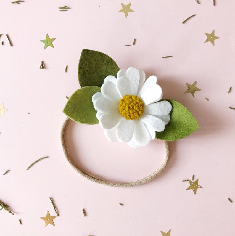 Felt Flower Headband or Alligator Clip // Daisy flower, Giddyupandgrow image 3