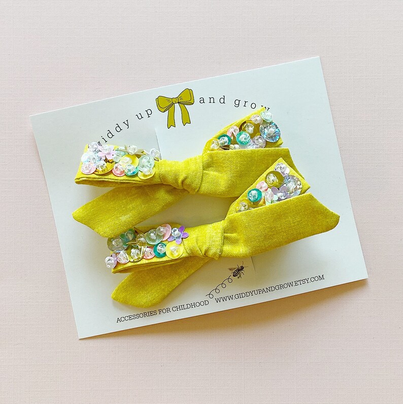 Mini Sequin Bows in Bright Yellow image 1