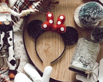 Minnie Mouse Ears Headband, Glitter Mouse Ears, Hard Headband, giddyupandgrow