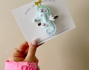 Seahorse Felt Hair Clip, Mermaid Lagoon, giddyupandgrow