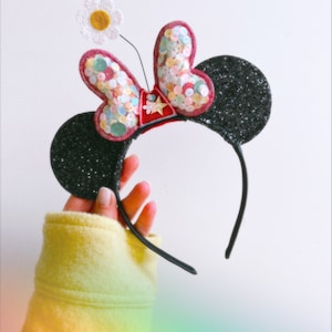 Minnie Mouse Ears Headband, Red Bow with Sequins, giddyupandgrow