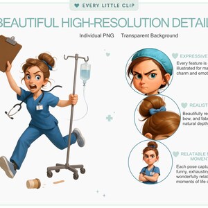 Funny Nurse Clipart Set – Quirky Medical Characters, RN Clipart, Cute Nurse Illustrations for Stickers, Cards, Scrapbooking image 6