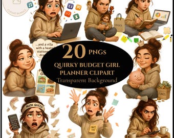 Budget original fille Clipart - budget planificateur PNG drôle, autocollants mignons de planificateur numérique, argent fille Clipart, Finance Journal PNG, budgétisation PNG