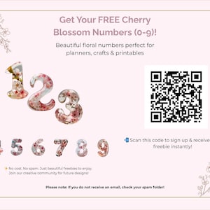 Ad for a FREE cherry blossom numbers printable – available when you sign up. A sweet and useful bonus for digital journaling and planner fans.