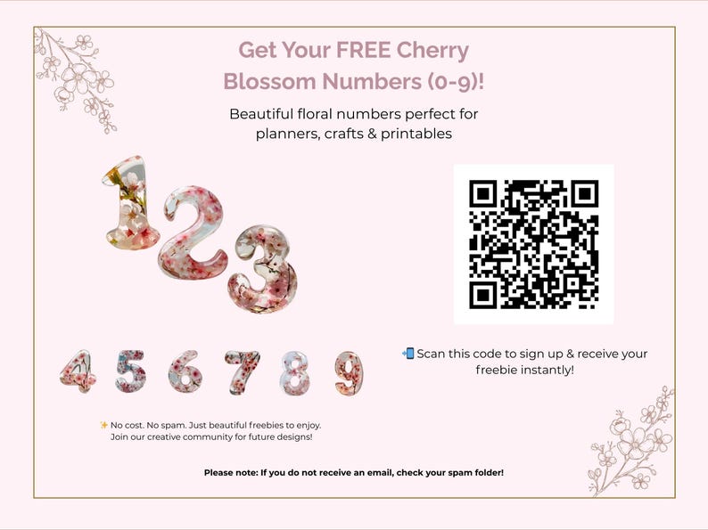 Ad for a FREE cherry blossom numbers printable – available when you sign up. A sweet and useful bonus for digital journaling and planner fans.
