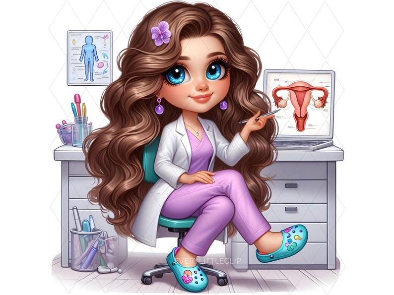 One single cute OBGYN doctor clipart PNG shown in detail. Perfect for printable stickers, greeting cards, and DIY projects.