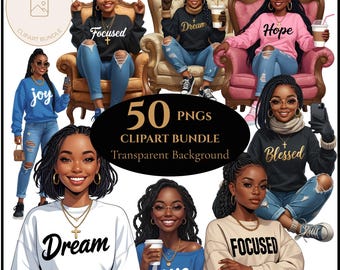 Black Girl Clipart Bundle – Inspirational Fashion Graphics, Afro Woman PNGs, Melanin Girl Digital Art, Black Girl Graphics, Digital Download