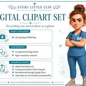 Funny Nurse Clipart Set – Quirky Medical Characters, RN Clipart, Cute Nurse Illustrations for Stickers, Cards, Scrapbooking image 8