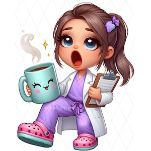 Medical character clipart featuring a girl doctor PNG. High-resolution digital art file suitable for planners, scrapbooks, and handmade crafts.