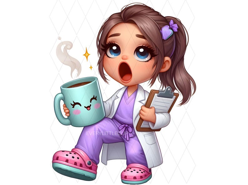 Medical character clipart featuring a girl doctor PNG. High-resolution digital art file suitable for planners, scrapbooks, and handmade crafts.