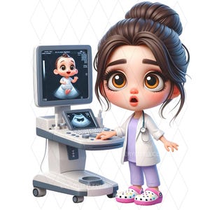 Cartoon-style gynecologist doctor clipart PNG. A fun and creative digital design for personal and small business use.