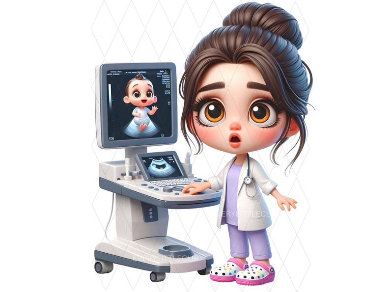 Cartoon-style gynecologist doctor clipart PNG. A fun and creative digital design for personal and small business use.
