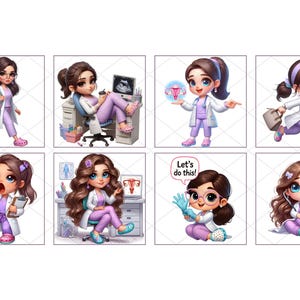 Funny gynecologist clipart images including women doctors in scrubs and medical outfits. Great for scrapbooking, stickers, classroom projects, and more.