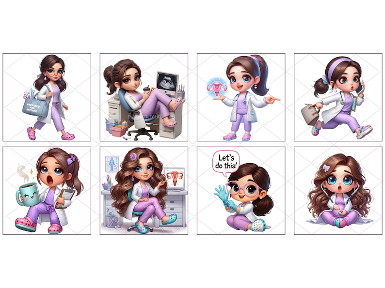 Cute Gynecologist Clipart Set: Funny OBGYN Doctor Pngs, Medical ...
