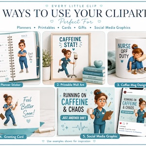 Funny Nurse Clipart Set – Quirky Medical Characters, RN Clipart, Cute Nurse Illustrations for Stickers, Cards, Scrapbooking image 7