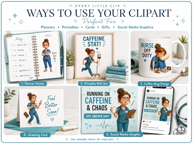 Funny Nurse Clipart Set – Quirky Medical Characters, RN Clipart, Cute Nurse Illustrations for Stickers, Cards, Scrapbooking image 7