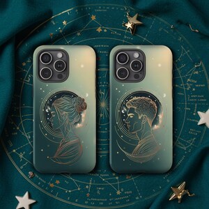 占星術の携帯電話ケース。星、月、天体、星座デザイン。男性、女性アート。カップル、友人、個人へのギフトに最適。