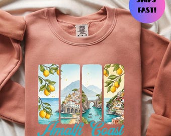 Amalfi Küste Sweatshirt, Vintage Italienische Riviera Reise Pullover, Komfort Farben Pullover, Grössen S-3XL