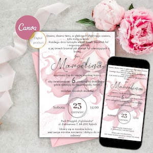 Birthday Invitation for Girl - Mermaid, Pink Printable Invitation, Digital Birthday Invitation