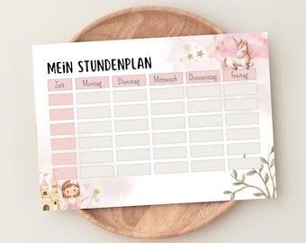 Fairytale World Girls Timetable | Weekly Planner for School Children, Gift for School Enrollment, Primary School Lessons, PDF, Digital Download DIN A4