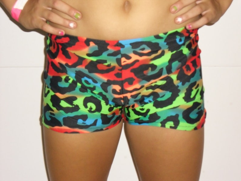 Bright colored leopard spot spandex shorts for girls and Etsy