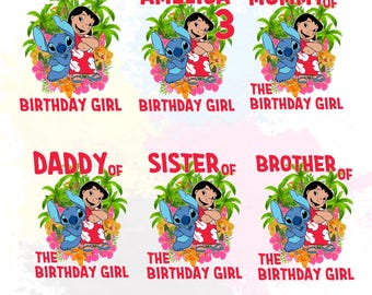 Custom Stitch Birthday Girl PNG Design Bundle, Personalized Birthday Stitch Png, Lilo and Stitch Birthday Matching Family Tee, PNG Download