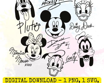 Mickey e seus amigos da Disney com design característico em preto e branco (SVG e PNG)