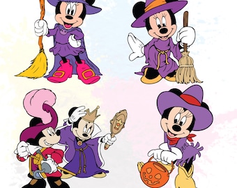 Disney Mickey & Minnie in Halloween Party Costume PNG Design Bundle (Digital Download)