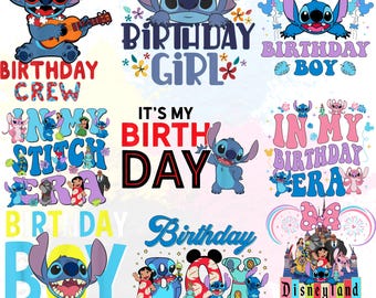 Disney Stitch Birthday Girl Boy PNG Bundle, In My Birthday Era Stitch Design, Birthday Crew PNG, Instant Download