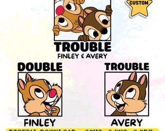 Custom Double Trouble PNG SVG, Disney Chip and Dale Sublimation, Disney Couple Family Shirt Design Cricut, Disney Vacation Png