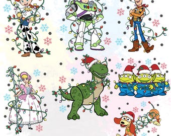 Pakiet lampek choinkowych z postaciami z Toy Story w formacie PNG