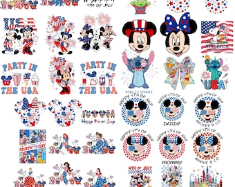 Disney 4. Juli Design Bundle mit PNG-Dateien, Disney American Patriotic Designs, Mickey und Friends Feiern den Unabhängigkeitstag Png