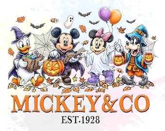Mickey y compañía con disfraces para fiesta de Halloween (PNG), Personajes de Disney para Halloween (PNG)