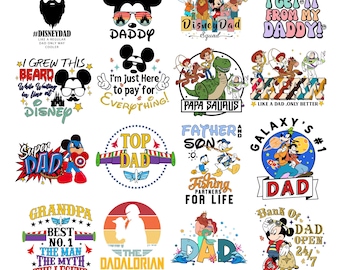 Disney Daddy's Day Png Bundle, Papa Dad Father Disney Cartoon Characters, Happy Father's Day Png, Disneyworld Family Vacation Png